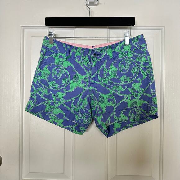 Lilly Pulitzer Callahan Loopy Elephant Print Green Blue Casual Shorts Size 4 - Picture 2 of 6